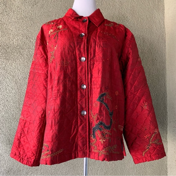 “Chico’s” Red Silk Quilted Jacket size 14-16 (Chico’s size 3) - Picture 2 of 11